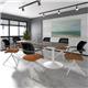 Trumpet base rectangular boardroom table 2000mm x 1000mm with central cutout 272mm x 132mm - chrome base, beech top