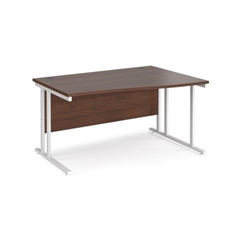 Maestro 25 right hand wave desk 1400mm wide - white cantilever leg frame, walnut top