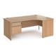 Contract 25 right hand ergonomic desk with 2 drawer silver pedestal and panel leg 1800mm - beech