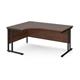 Maestro 25 left hand ergonomic desk 1600mm wide - black cantilever leg frame, walnut top