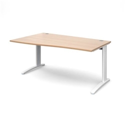 TR10 left hand wave desk 1600mm - white frame, beech top