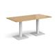 Brescia rectangular dining table with flat square white bases 1600mm x 800mm - oak