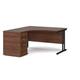 Maestro 25 left hand ergonomic desk 1400mm with black cantilever frame and desk high pedestal - walnut