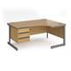 Contract 25 right hand ergonomic desk with 3 drawer pedestal and graphite cantilever leg 1600mm - oak top
