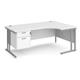 Maestro 25 right hand ergonomic desk 1800mm wide with 2 drawer pedestal - silver cantilever leg frame, white top