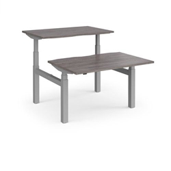 Elev8 Touch sit-stand back-to-back desks 1200mm x 1650mm - silver frame, grey oak top