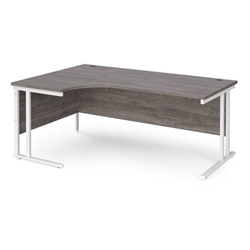 Maestro 25 left hand ergonomic desk 1800mm wide - white cantilever leg frame, grey oak top
