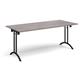 Rectangular folding leg table with black legs and curved foot rails 1800mm x 800mm - grey oak