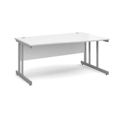 Momento right hand wave desk 1600mm - silver cantilever frame, white top