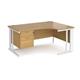 Maestro 25 right hand ergonomic desk 1600mm wide with 2 drawer pedestal - white cable managed leg frame, oak top