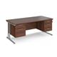 Maestro 25 straight desk 1800mm x 800mm with 2 and 3 drawer pedestals - silver cantilever leg frame, walnut top