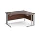Maestro 25 right hand ergonomic desk 1400mm wide - silver cable managed leg frame, walnut top