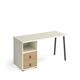 Sparta straight desk 1400mm x 600mm with A-frame leg and support pedestal with drawers - charcoal frame, white finish with oak drawers