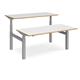 Elev8 Touch sit-stand back-to-back desks 1600mm x 1650mm - silver frame, white top with oak edge