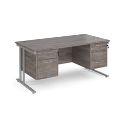 Maestro 25 straight desk 1600mm x 800mm with 2 and 3 drawer pedestals - silver cantilever leg frame, grey oak top