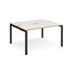 Adapt back to back desks 1400mm x 1200mm - black frame, white top with oak edging