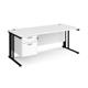 Maestro 25 straight desk 1800mm x 800mm with 2 drawer pedestal - black cable managed leg frame, white top