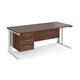 Maestro 25 straight desk 1800mm x 800mm with 3 drawer pedestal - white cable managed leg frame, walnut top