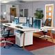 Fuze back to back desks 1400mm x 1600mm with oak legs - white underframe, white top with oak edging