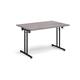 Rectangular folding leg table with black legs and straight foot rails 1200mm x 800mm - grey oak