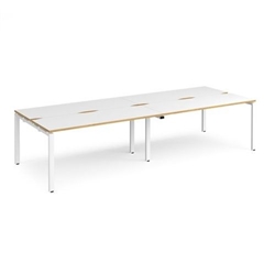 Adapt double back to back desks 3200mm x 1200mm - white frame, white top with oak edging