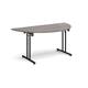 Semi circular folding leg table with black legs and straight foot rails 1600mm x 800mm - grey oak