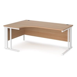 Maestro 25 left hand ergonomic desk 1800mm wide - white cable managed leg frame, beech top