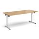 Rectangular folding leg table with silver legs and straight foot rails 1800mm x 800mm - oak