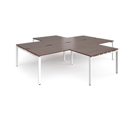 Adapt back to back 4 desk cluster 3200mm x 1600mm with 800mm return desks - white frame, walnut top