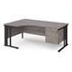 Maestro 25 left hand ergonomic desk 1800mm wide with 2 drawer pedestal - black cable managed leg frame, grey oak top
