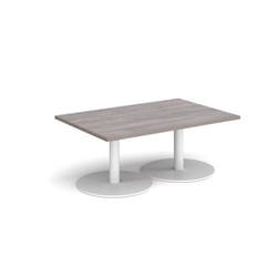 Monza rectangular coffee table with flat round white bases 1200mm x 800mm - grey oak