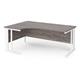 Maestro 25 left hand ergonomic desk 1800mm wide - white cable managed leg frame, grey oak top