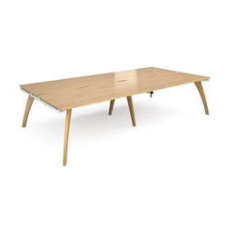 Fuze double back to back desks 3200mm x 1600mm with oak legs - white underframe, oak top