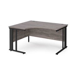 Maestro 25 left hand ergonomic desk 1400mm wide - black cable managed leg frame, grey oak top
