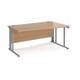 Maestro 25 right hand wave desk 1600mm wide - silver cable managed leg frame, beech top