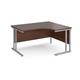 Maestro 25 right hand ergonomic desk 1400mm wide - silver cantilever leg frame, walnut top
