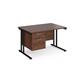 Maestro 25 straight desk 1200mm x 800mm with 2 drawer pedestal - black cantilever leg frame, walnut top