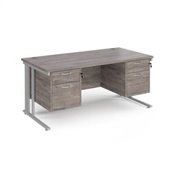 Maestro 25 straight desk 1600mm x 800mm with two x 2 drawer pedestals - silver cable managed leg frame, grey oak top