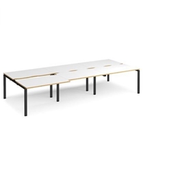 Adapt sliding top triple back to back desks 3600mm x 1600mm - black frame, white top with oak edging