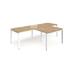 Adapt double straight desks 2800mm x 800mm with 800mm return desks - white frame, oak top