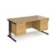 Maestro 25 straight desk 1600mm x 800mm with two x 2 drawer pedestals - black cantilever leg frame, oak top