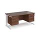Maestro 25 straight desk 1600mm x 800mm with two x 2 drawer pedestals - white cable managed leg frame, walnut top