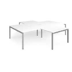 Adapt back to back 4 desk cluster 3200mm x 1600mm with 800mm return desks - silver frame, white top