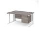 Maestro 25 left hand wave desk 1400mm wide with 2 drawer pedestal - white cable managed leg frame, grey oak top
