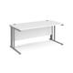 Maestro 25 straight desk 1600mm x 800mm - silver cable managed leg frame, white top