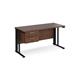 Maestro 25 straight desk 1400mm x 600mm with 2 drawer pedestal - black cable managed leg frame, walnut top