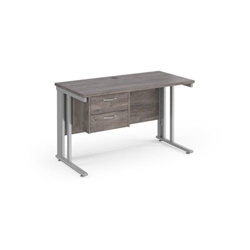 Maestro 25 straight desk 1200mm x 600mm with 2 drawer pedestal - silver cable managed leg frame leg, grey oak top