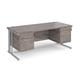 Maestro 25 straight desk 1800mm x 800mm with two x 2 drawer pedestals - silver cable managed leg frame, grey oak top