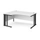 Maestro 25 left hand ergonomic desk 1600mm wide - black cable managed leg frame, white top