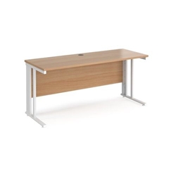 Maestro 25 straight desk 1600mm x 600mm - white cable managed leg frame, beech top